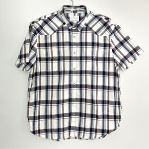 Lucky Brand Men's Plaid Button Down Shirt – Navy, Burgundy & White, L